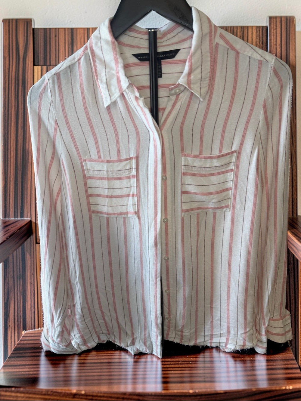 White House Black Market White Shirt with Pink Stripes Button-Down